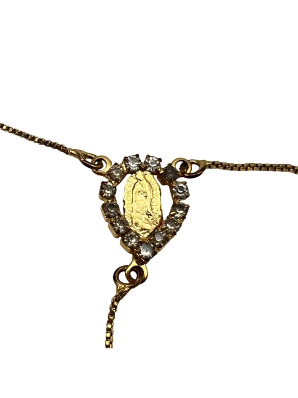 Vintage 18k Gold Filled Rosary Necklace Miraculous Medal Rhinestone Y Drop LOOK - Picture 2 of 8